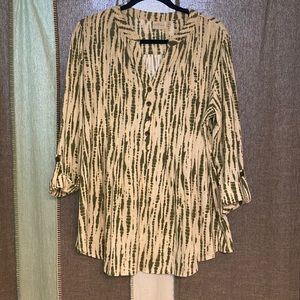 Forest green and off white blouse with folded sleeves